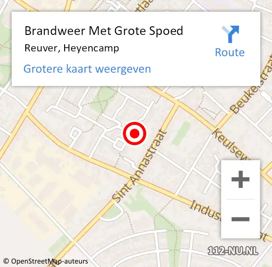 Locatie op kaart van de 112 melding: Brandweer Met Grote Spoed Naar Reuver, Heyencamp op 25 augustus 2022 14:40