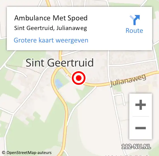 Locatie op kaart van de 112 melding: Ambulance Met Spoed Naar Sint Geertruid, Julianaweg op 27 juli 2014 15:58