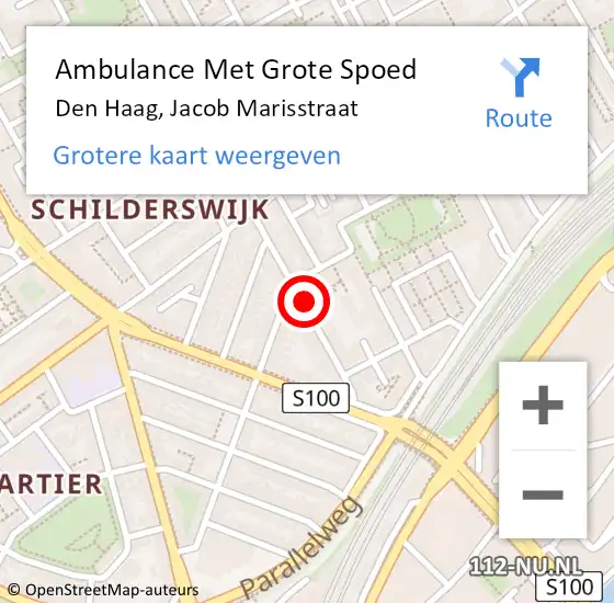 Locatie op kaart van de 112 melding: Ambulance Met Grote Spoed Naar Den Haag, Jacob Marisstraat op 25 augustus 2022 15:20