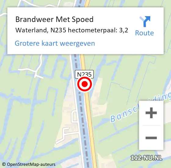 Locatie op kaart van de 112 melding: Brandweer Met Spoed Naar Waterland, N235 hectometerpaal: 3,2 op 25 augustus 2022 16:07