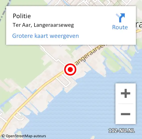 Locatie op kaart van de 112 melding: Politie Ter Aar, Langeraarseweg op 25 augustus 2022 16:13