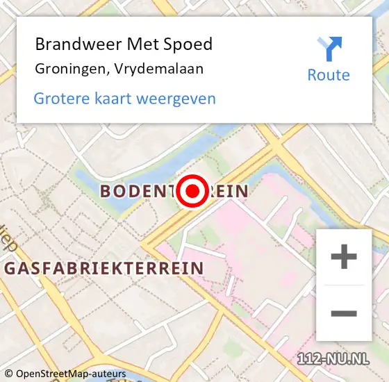 Locatie op kaart van de 112 melding: Brandweer Met Spoed Naar Groningen, Vrydemalaan op 25 augustus 2022 16:26