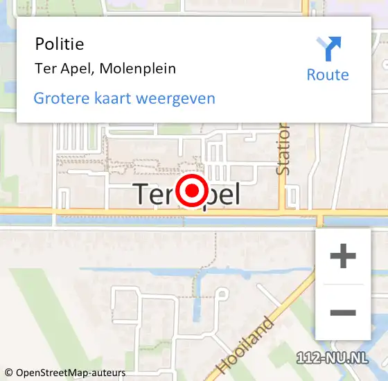 Locatie op kaart van de 112 melding: Politie Ter Apel, Molenplein op 25 augustus 2022 16:27