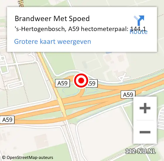 Locatie op kaart van de 112 melding: Brandweer Met Spoed Naar 's-Hertogenbosch, A59 hectometerpaal: 144,1 op 25 augustus 2022 16:33