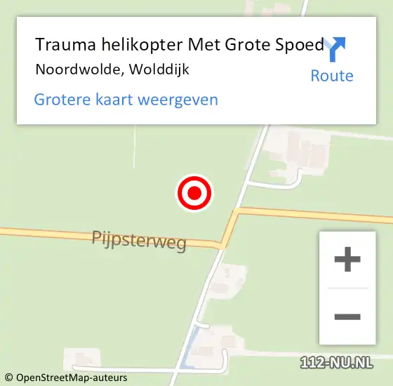 Locatie op kaart van de 112 melding: Trauma helikopter Met Grote Spoed Naar Noordwolde, Wolddijk op 25 augustus 2022 16:45