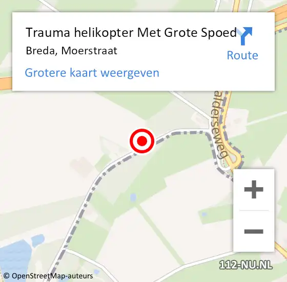 Locatie op kaart van de 112 melding: Trauma helikopter Met Grote Spoed Naar Breda, Moerstraat op 25 augustus 2022 16:54