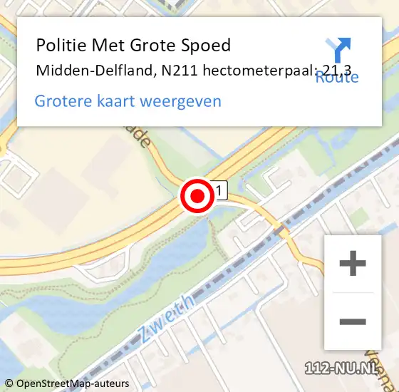 Locatie op kaart van de 112 melding: Politie Met Grote Spoed Naar Midden-Delfland, N211 hectometerpaal: 21,3 op 25 augustus 2022 17:00