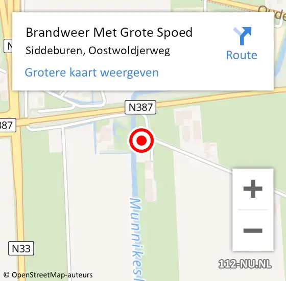 Locatie op kaart van de 112 melding: Brandweer Met Grote Spoed Naar Siddeburen, Oostwoldjerweg op 25 augustus 2022 17:12