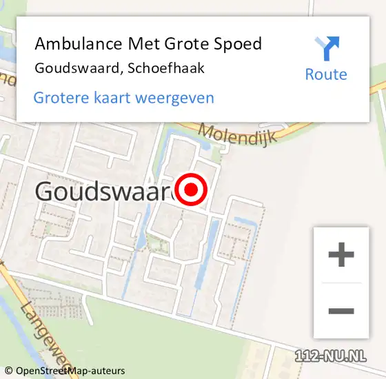 Locatie op kaart van de 112 melding: Ambulance Met Grote Spoed Naar Goudswaard, Schoefhaak op 25 augustus 2022 17:15