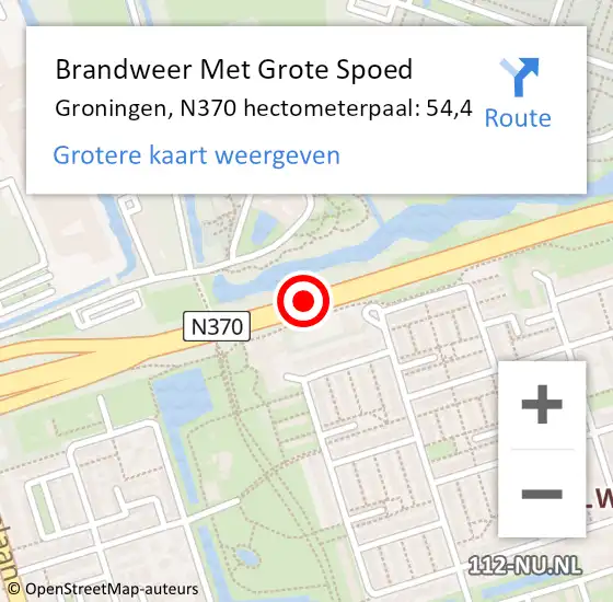Locatie op kaart van de 112 melding: Brandweer Met Grote Spoed Naar Groningen, N370 hectometerpaal: 54,4 op 25 augustus 2022 17:16