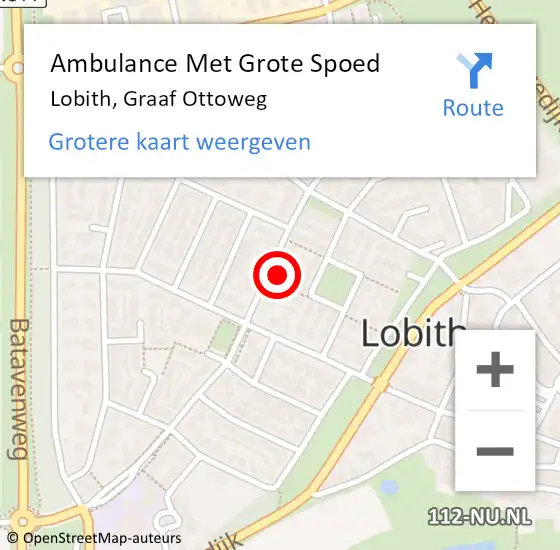 Locatie op kaart van de 112 melding: Ambulance Met Grote Spoed Naar Lobith, Graaf Ottoweg op 25 augustus 2022 17:18