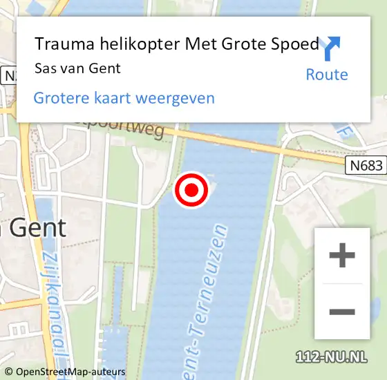 Locatie op kaart van de 112 melding: Trauma helikopter Met Grote Spoed Naar Sas van Gent op 25 augustus 2022 17:28