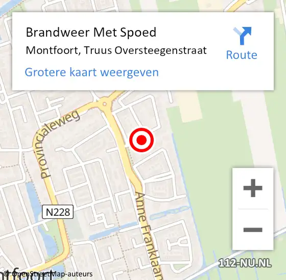 Locatie op kaart van de 112 melding: Brandweer Met Spoed Naar Montfoort, Truus Oversteegenstraat op 25 augustus 2022 17:42