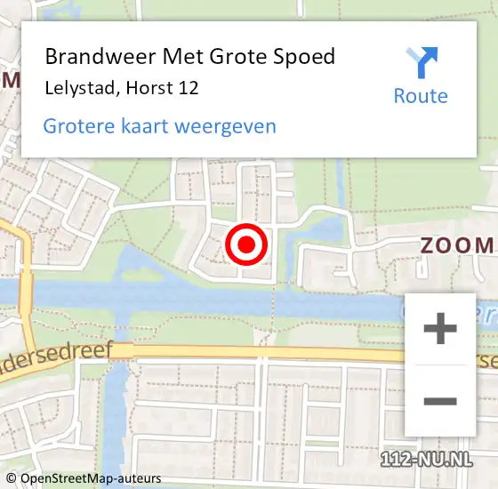 Locatie op kaart van de 112 melding: Brandweer Met Grote Spoed Naar Lelystad, Horst 12 op 25 augustus 2022 17:43