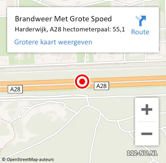 Locatie op kaart van de 112 melding: Brandweer Met Grote Spoed Naar Harderwijk, A28 hectometerpaal: 55,1 op 25 augustus 2022 17:49