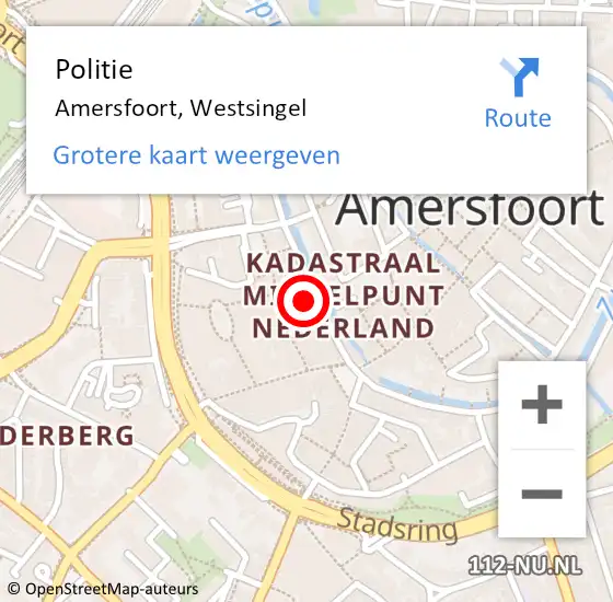 Locatie op kaart van de 112 melding: Politie Amersfoort, Westsingel op 25 augustus 2022 18:03