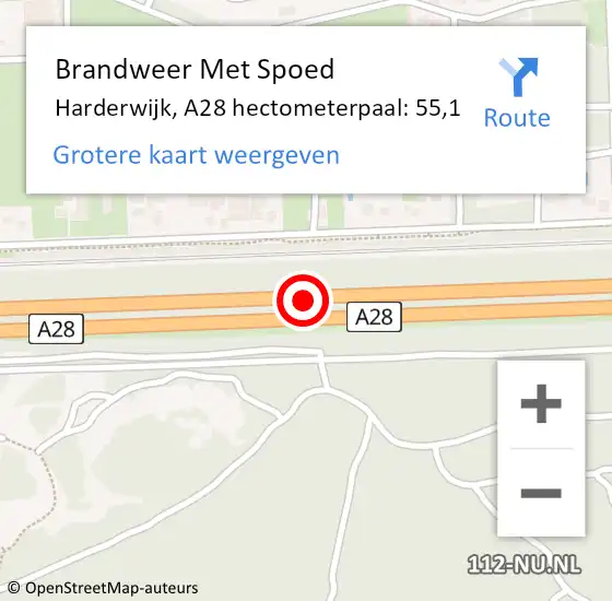 Locatie op kaart van de 112 melding: Brandweer Met Spoed Naar Harderwijk, A28 hectometerpaal: 55,1 op 25 augustus 2022 18:05