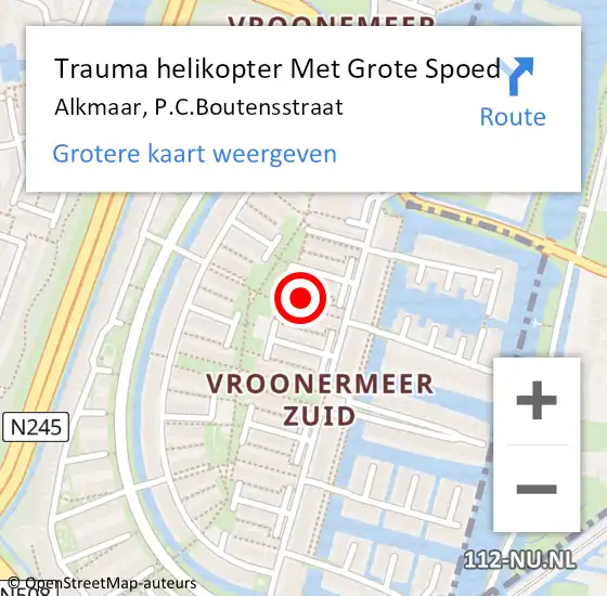 Locatie op kaart van de 112 melding: Trauma helikopter Met Grote Spoed Naar Alkmaar, P.C.Boutensstraat op 25 augustus 2022 18:09