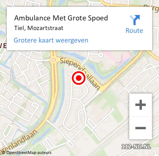 Locatie op kaart van de 112 melding: Ambulance Met Grote Spoed Naar Tiel, Mozartstraat op 25 augustus 2022 18:12