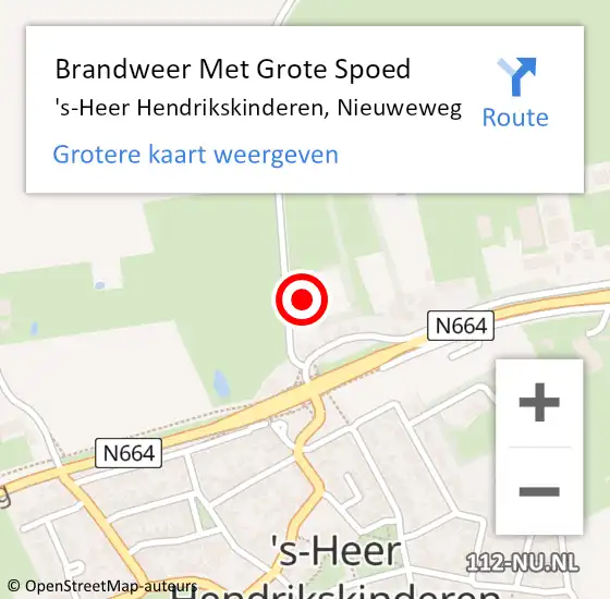 Locatie op kaart van de 112 melding: Brandweer Met Grote Spoed Naar 's-Heer Hendrikskinderen, Nieuweweg op 25 augustus 2022 19:18