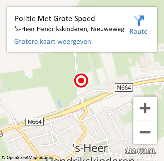 Locatie op kaart van de 112 melding: Politie Met Grote Spoed Naar 's-Heer Hendrikskinderen, Nieuweweg op 25 augustus 2022 19:18