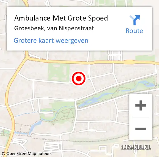 Locatie op kaart van de 112 melding: Ambulance Met Grote Spoed Naar Groesbeek, van Nispenstraat op 25 augustus 2022 19:22