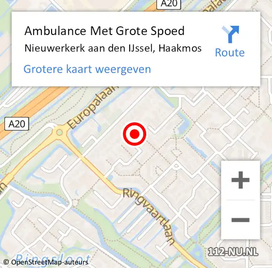 Locatie op kaart van de 112 melding: Ambulance Met Grote Spoed Naar Nieuwerkerk aan den IJssel, Haakmos op 25 augustus 2022 19:25