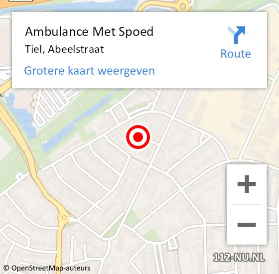 Locatie op kaart van de 112 melding: Ambulance Met Spoed Naar Tiel, Abeelstraat op 25 augustus 2022 19:38