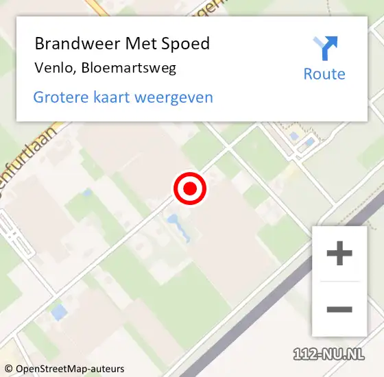 Locatie op kaart van de 112 melding: Brandweer Met Spoed Naar Venlo, Bloemartsweg op 25 augustus 2022 19:40