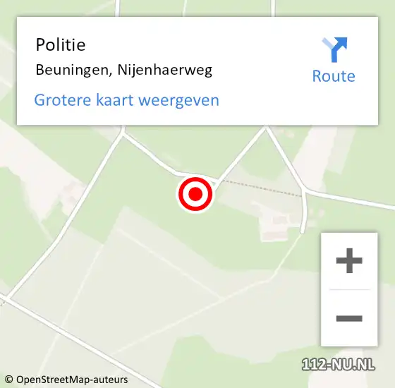 Locatie op kaart van de 112 melding: Politie Beuningen, Nijenhaerweg op 25 augustus 2022 19:48