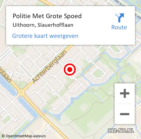 Locatie op kaart van de 112 melding: Politie Met Grote Spoed Naar Uithoorn, Slauerhofflaan op 25 augustus 2022 19:56