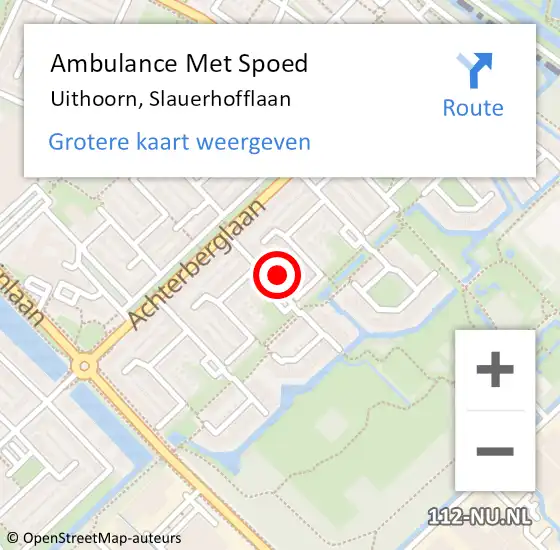 Locatie op kaart van de 112 melding: Ambulance Met Spoed Naar Uithoorn, Slauerhofflaan op 25 augustus 2022 19:57