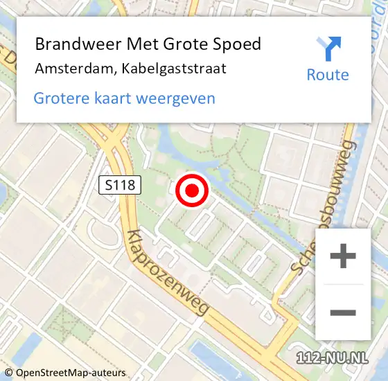 Locatie op kaart van de 112 melding: Brandweer Met Grote Spoed Naar Amsterdam, Kabelgaststraat op 25 augustus 2022 20:03