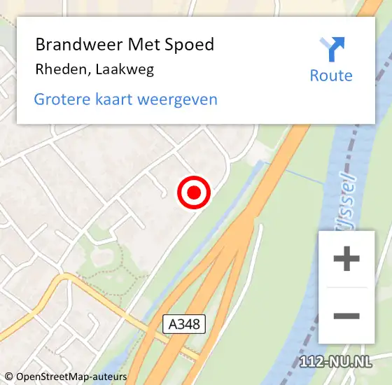Locatie op kaart van de 112 melding: Brandweer Met Spoed Naar Rheden, Laakweg op 25 augustus 2022 20:06