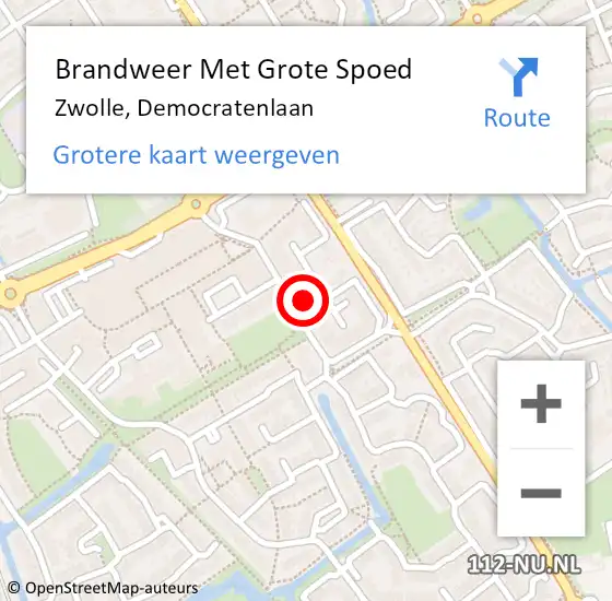 Locatie op kaart van de 112 melding: Brandweer Met Grote Spoed Naar Zwolle, Democratenlaan op 25 augustus 2022 20:26