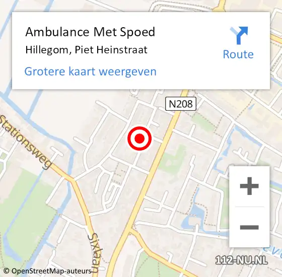 Locatie op kaart van de 112 melding: Ambulance Met Spoed Naar Hillegom, Piet Heinstraat op 25 augustus 2022 20:27