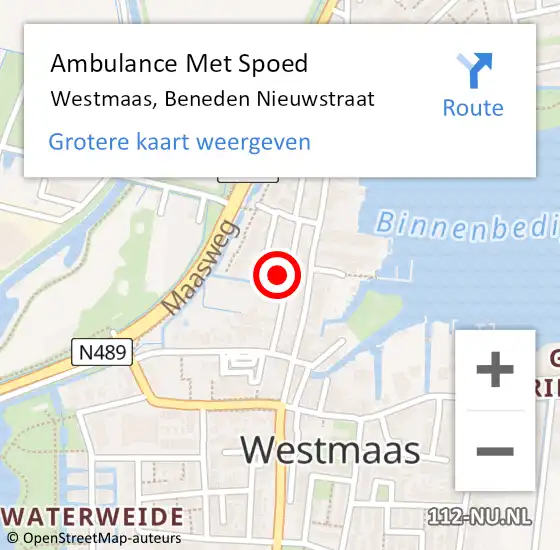 Locatie op kaart van de 112 melding: Ambulance Met Spoed Naar Westmaas, Beneden Nieuwstraat op 25 augustus 2022 21:03