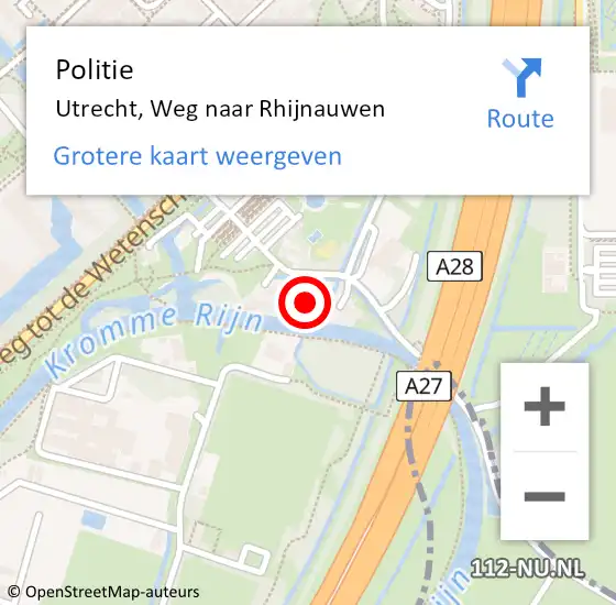 Locatie op kaart van de 112 melding: Politie Utrecht, Weg naar Rhijnauwen op 25 augustus 2022 21:07