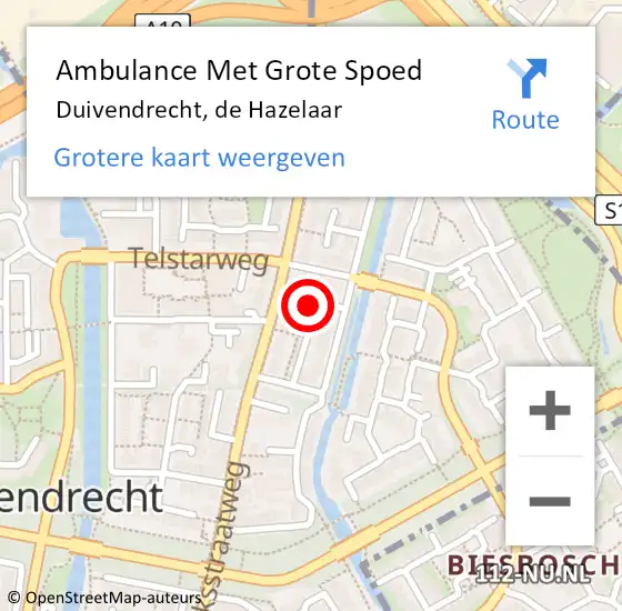 Locatie op kaart van de 112 melding: Ambulance Met Grote Spoed Naar Duivendrecht, de Hazelaar op 25 augustus 2022 21:11
