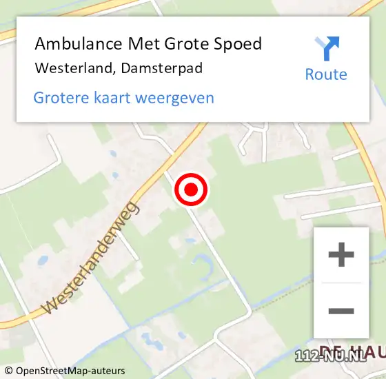 Locatie op kaart van de 112 melding: Ambulance Met Grote Spoed Naar Westerland, Damsterpad op 25 augustus 2022 21:33