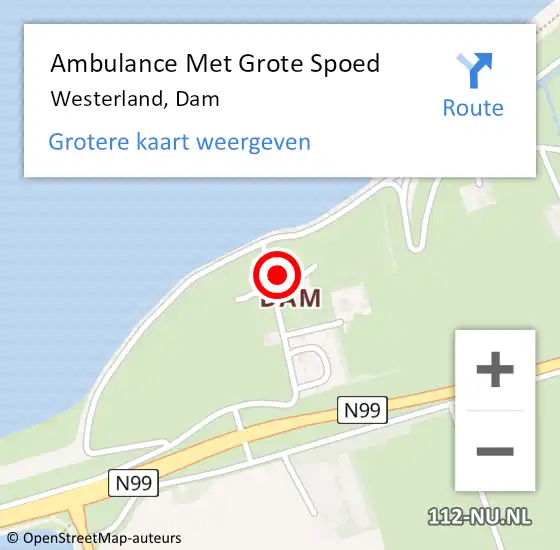 Locatie op kaart van de 112 melding: Ambulance Met Grote Spoed Naar Westerland, Dam op 25 augustus 2022 21:36