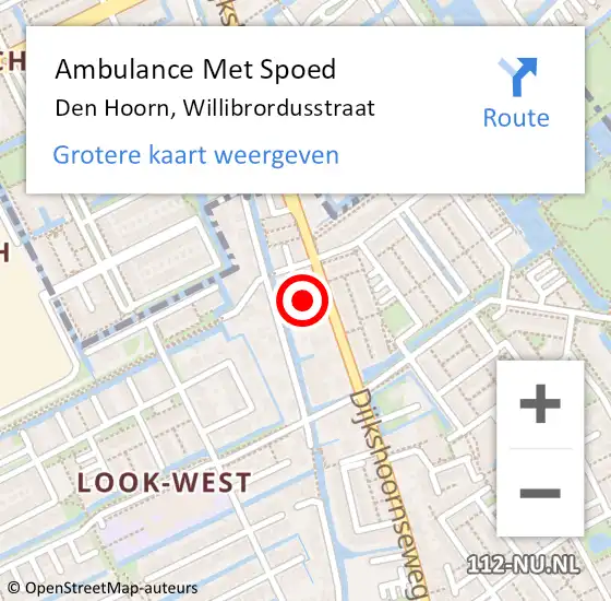 Locatie op kaart van de 112 melding: Ambulance Met Spoed Naar Den Hoorn, Willibrordusstraat op 25 augustus 2022 21:52