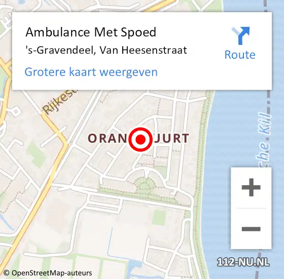 Locatie op kaart van de 112 melding: Ambulance Met Spoed Naar 's-Gravendeel, Van Heesenstraat op 25 augustus 2022 22:14