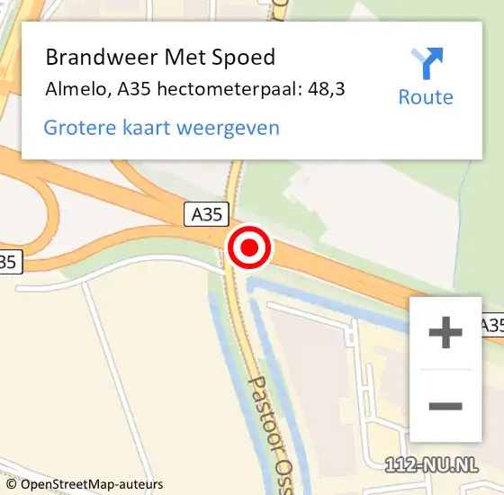 Locatie op kaart van de 112 melding: Brandweer Met Spoed Naar Almelo, A35 hectometerpaal: 48,3 op 25 augustus 2022 22:45