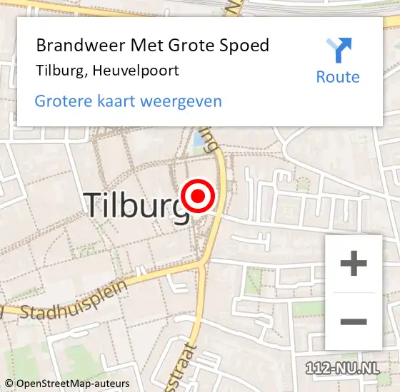 Locatie op kaart van de 112 melding: Brandweer Met Grote Spoed Naar Tilburg, Heuvelpoort op 25 augustus 2022 22:54