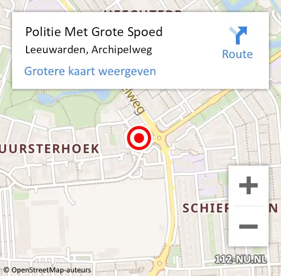 Locatie op kaart van de 112 melding: Politie Met Grote Spoed Naar Leeuwarden, Archipelweg op 25 augustus 2022 23:28