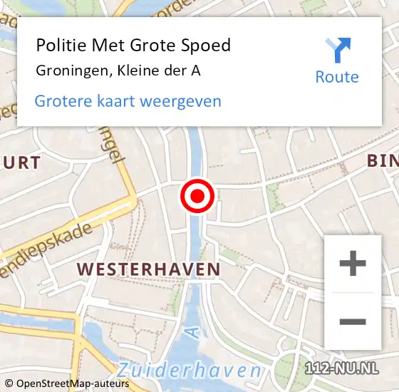 Locatie op kaart van de 112 melding: Politie Met Grote Spoed Naar Groningen, Kleine der A op 25 augustus 2022 23:56