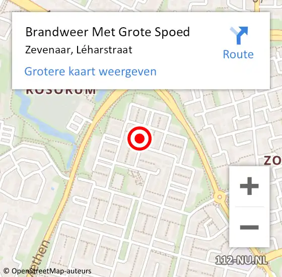 Locatie op kaart van de 112 melding: Brandweer Met Grote Spoed Naar Zevenaar, Léharstraat op 25 augustus 2022 23:56