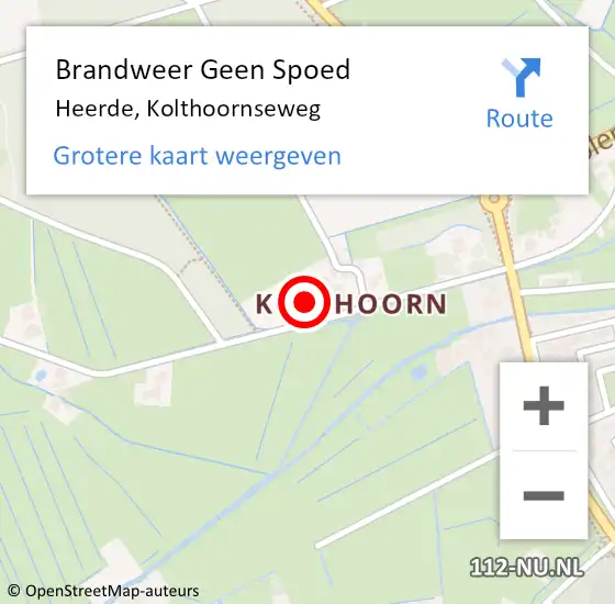 Locatie op kaart van de 112 melding: Brandweer Geen Spoed Naar Heerde, Kolthoornseweg op 26 augustus 2022 00:11