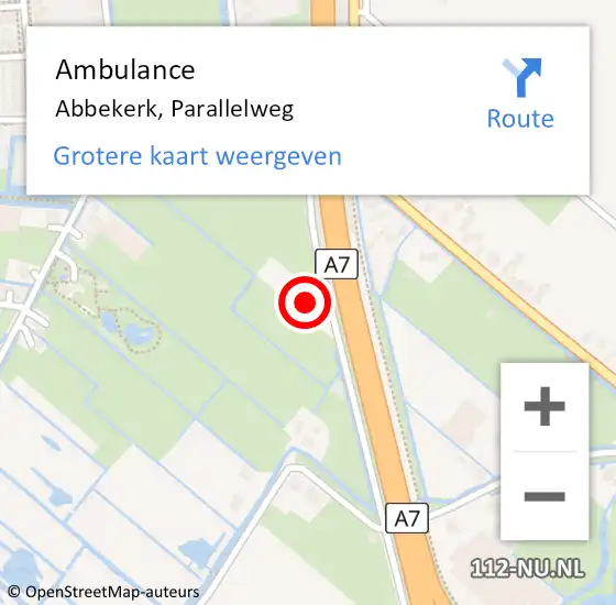 Locatie op kaart van de 112 melding: Ambulance Wognum, Parallelweg op 26 augustus 2022 00:24